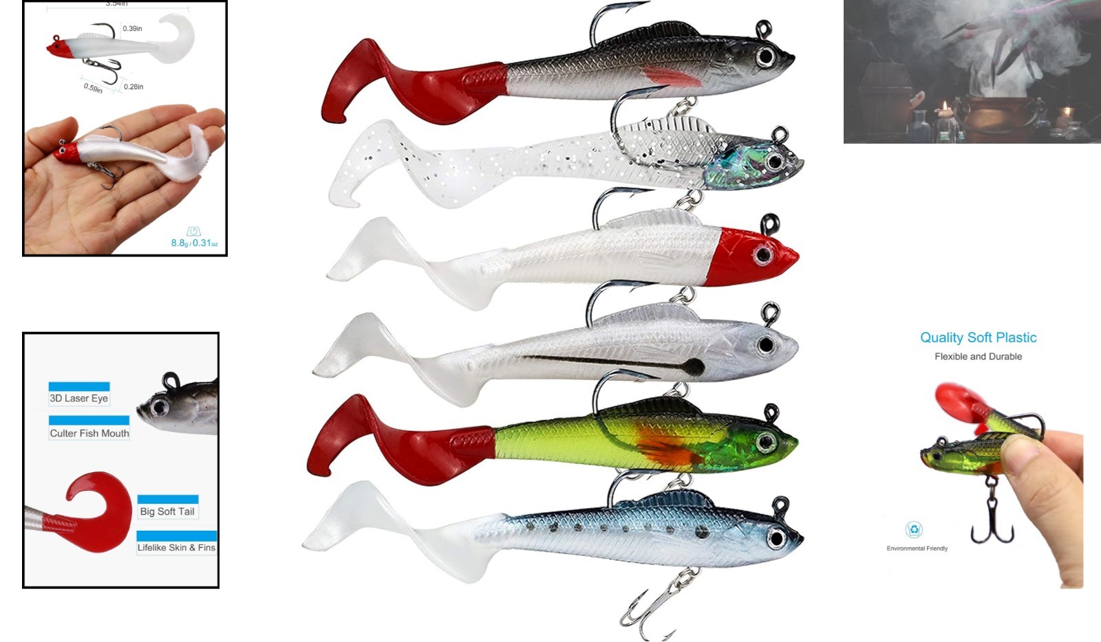 Realistic 3D Fish Eye Jig Head Lures - 6 Colors Soft Swimbaits for Bass Fishing - Image 2
