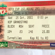 UEFA Cup 2003/2004 Liverpool v Olimpija Ljubljana 15.10.2003 Ticket/Stub