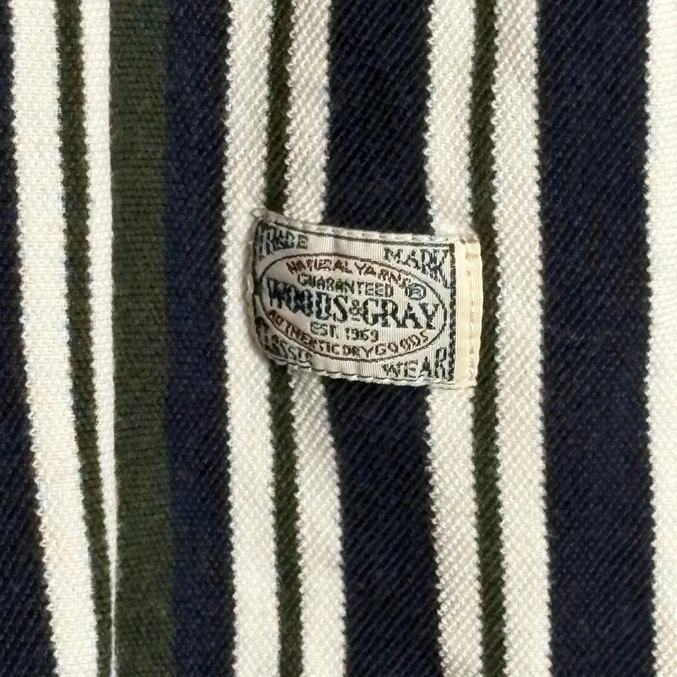 Woods & серый мужской XL/TG в полоску коротким рукавом рубашка-поло на пуговицах 100% хлопок - Изображение 3 из 4