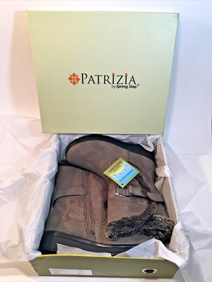 Patrizia Boots by Spring Step Khaki Brown Suede Faux Fur Buzzard Size 6