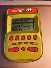 Vintage Yahtzee Electronic Handheld Game Gold  Red Hasbro 2002 Tested  Working