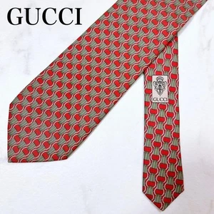 Cravate GUCCI 57,08 pouces chaîne anneau rouge soie italienne