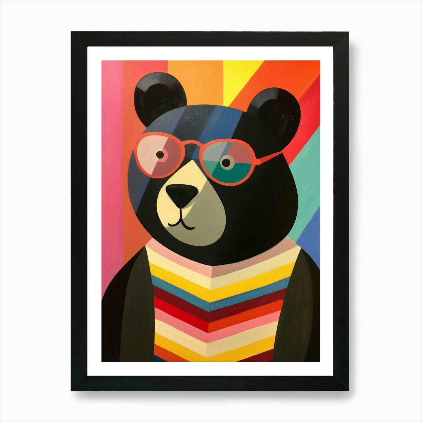 Little Black Bear in Sunglasses Framed Wall Art Canvas Print
