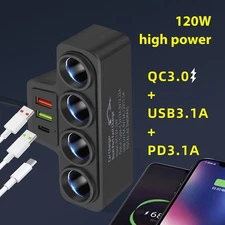 4 Way Car Cigarette Lighte  Socket Splitter Dual USB Charger Power Adapter 120W 