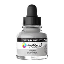 Daler Rowney System3 Art Acrylic Ink Glass Dropper Bottle 29.5ml Silver Imit