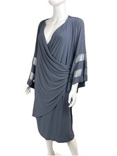 R&M Richards Charcoal Faux Wrap Evening/Occasion Dress 14W Mother Of The Bride