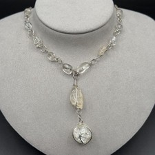 Handcrafted Silver Tone Wire Wrapped Clear Stones Pendant Necklace