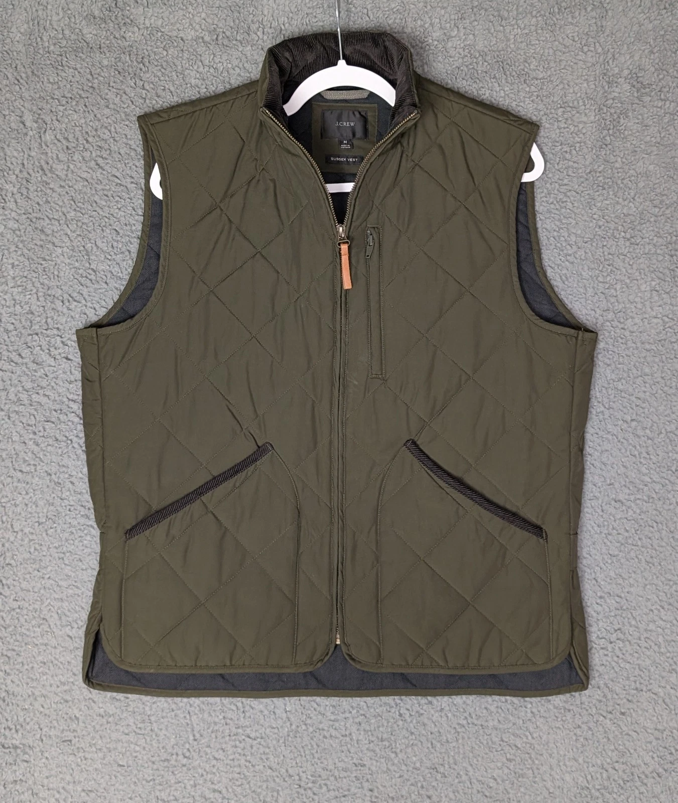 J.Crew Mens Medium Sussex Quilted Vest PrimaLoft Insulated Full Zip Green Preppy