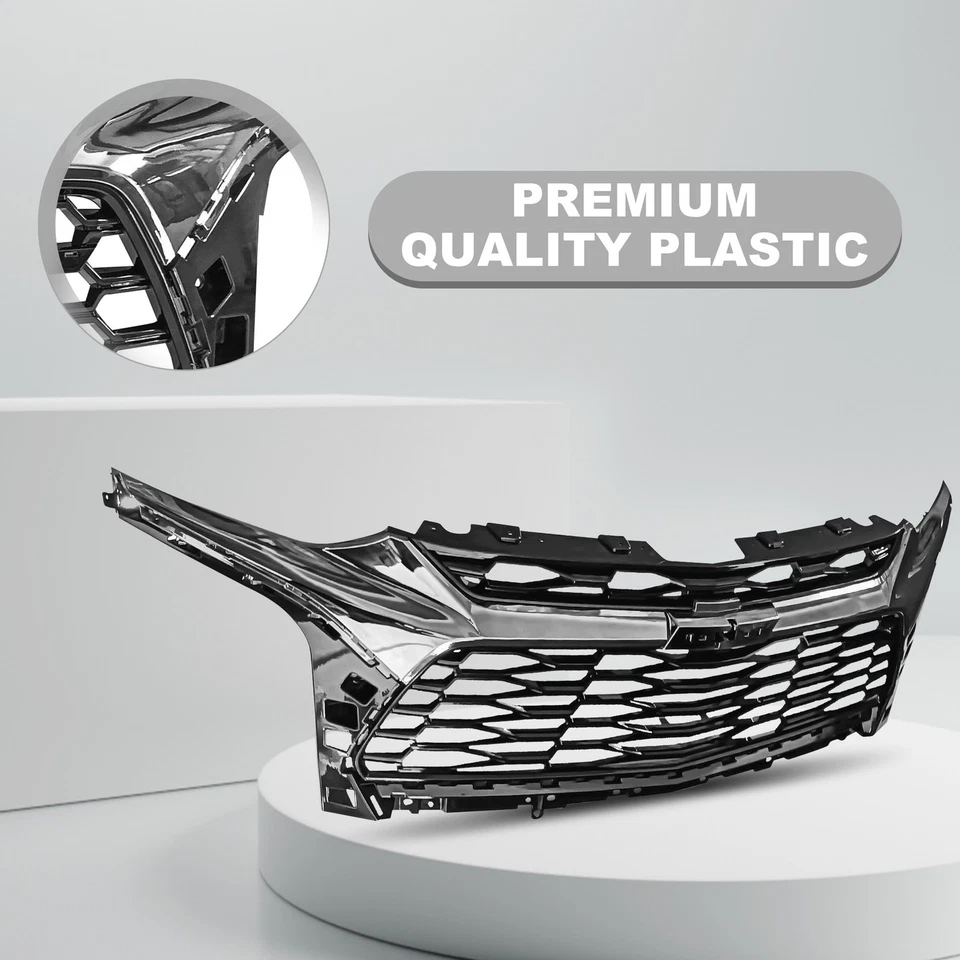 Gloss Black Front Upper Grille w/Grey Chrome for 2019-2021 Chevrolet Blazer RS - Image 2 of 4