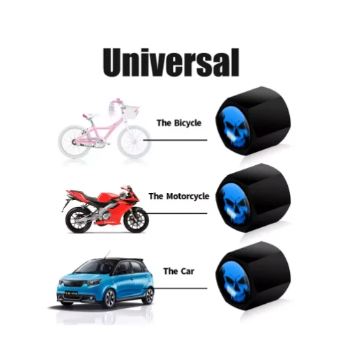 Tapas de vástago de válvula antirrobo para automóviles, camiones, motocicletas calavera plateadas y negras con Foto 4 de 4