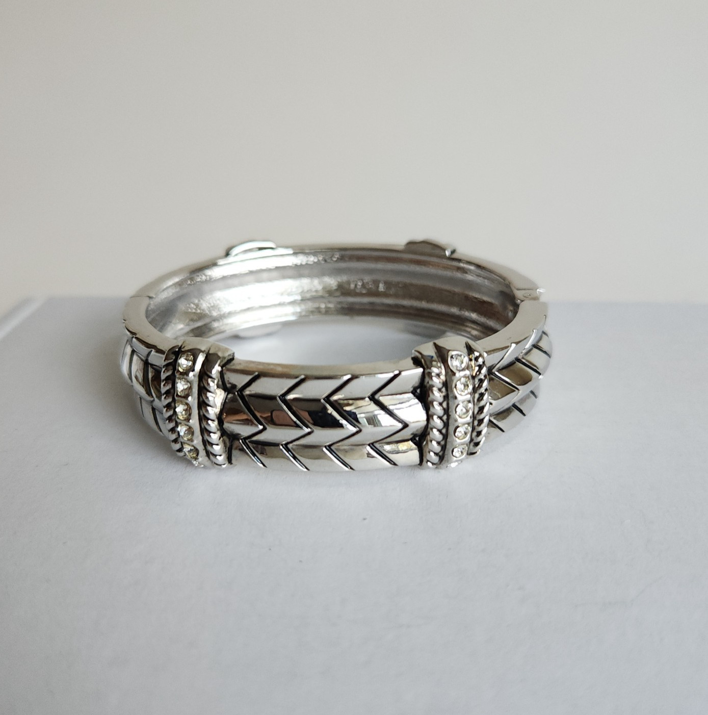 Chunky Bold Silver Tone Hinged Bangle Bracelet | … - image 2