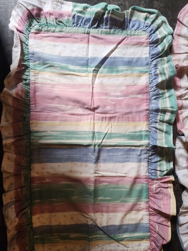 Two Vtg Pillowcases Striped Dusty Pastels Multi-Color Retro Ruffled Edges LG (4) - Picture 4 of 8