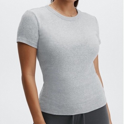 FABLETICS Light Grey Heather Tinsley Short Sleeve T-Shirt Basic Tee Top Size 1X