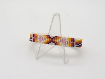 Navajo Ramone Yazzie Beaded Cuff Bracelet   Pink & Multicolor Pattern