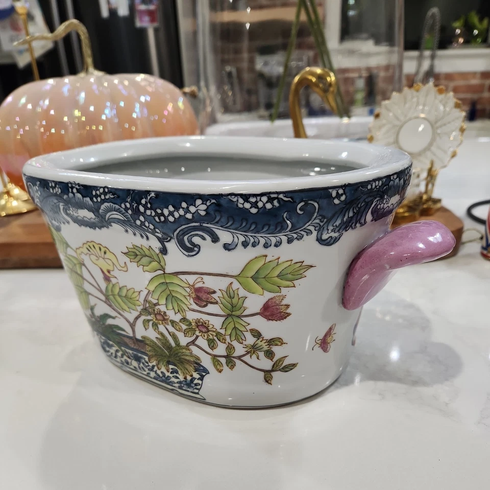 Maceta pequeña de porcelana verde azul púrpura  Foto 4 de 4