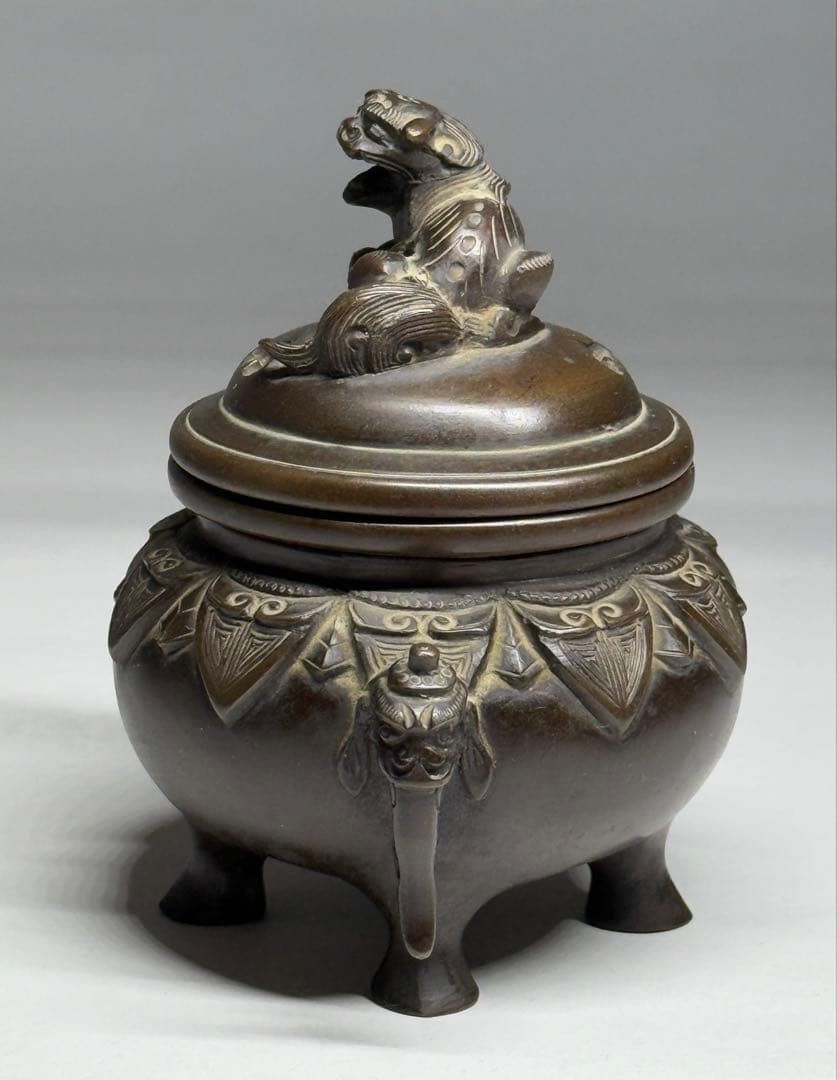 Japanese Vintage Bronze Incense Burner Censer Shishi Lion Metalwork 3.9 inch