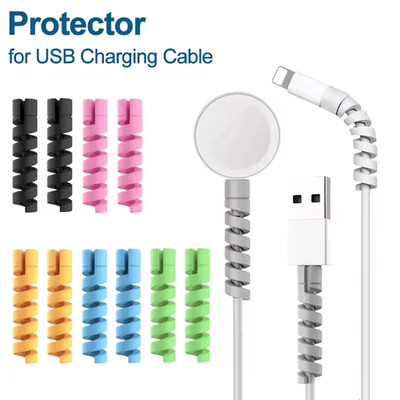 USB Cable Protector Charging Cable Spiral Silicone Protective Sleeve Wire End Co