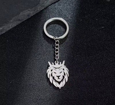 Löwen Schlüsselanhänger Silber Krone Edelstahl Lion Keychain Auto Schlüsselring