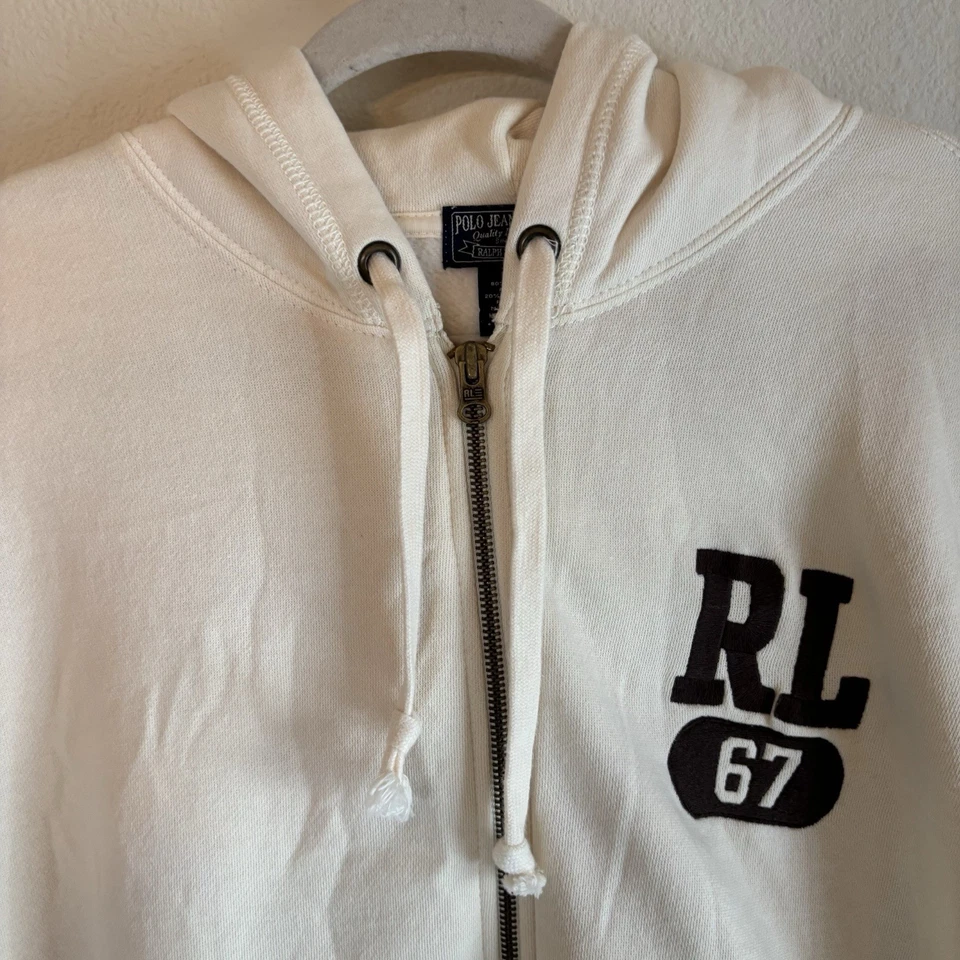 Ralph Lauren Polo Jeans Co Sudadera con Capucha Para Hombre Grande Marfil Cremallera Completa Logo Bordado Foto 2 de 4