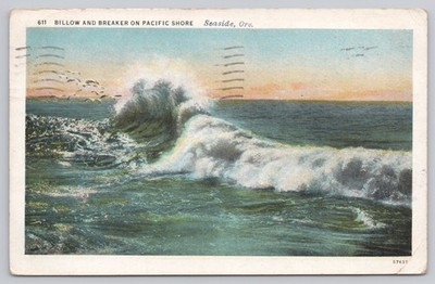 Vintage 1934 Seaside Oregon Pacific Shore Billow Breaker Postcard