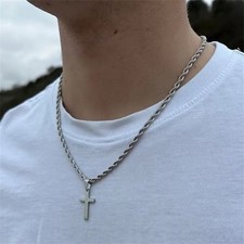 NEW Stainless Steel Cross Pendant Necklace – Rope Chain 20” Christian Jewelry