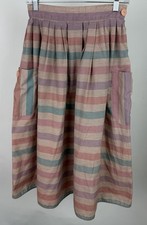 Vintage 70s Midi Skirt Womens XS / Small Pastel Jewel Tone Stripe Pleated Boho
