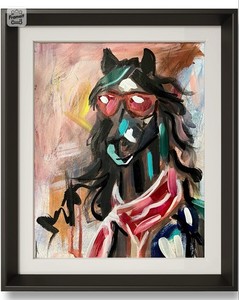 Unframed Abstract Horse on Paper 14x11” Signed Contemporary