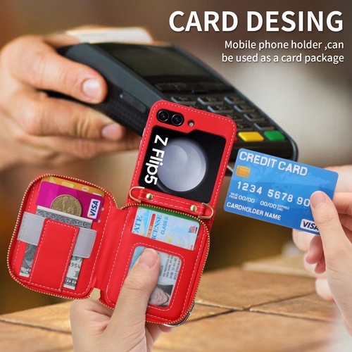 Zipper Wallet Leather Case For Samsung Galaxy Z Flip 6 Flip 5 Flip 4 Flip3 Strap - Picture 38 of 92