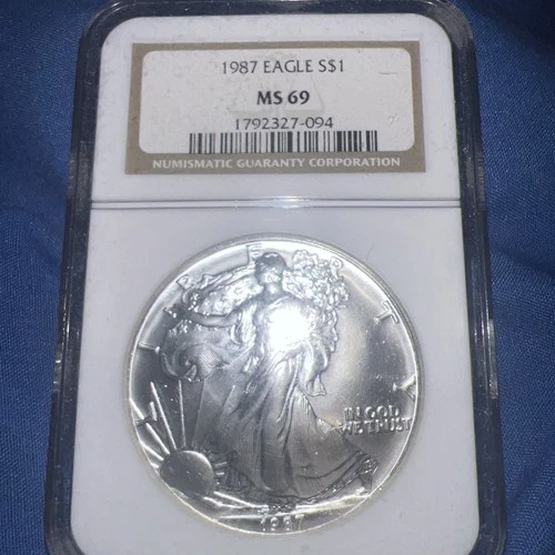 1987 Silver American Eagle NGC brown label MS-69