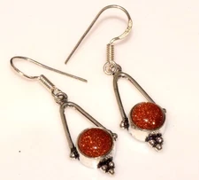 925 Silver Plated Sandstone Earrings Handmade Gemstone Size 1.6" GW