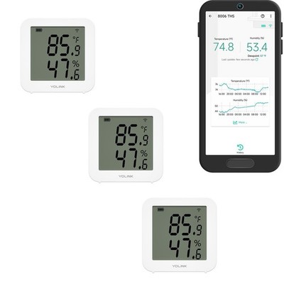 YoLink Indoor Hygrometer Thermometer, 3-Pack, 2-Year Data Storage Export, Adv...