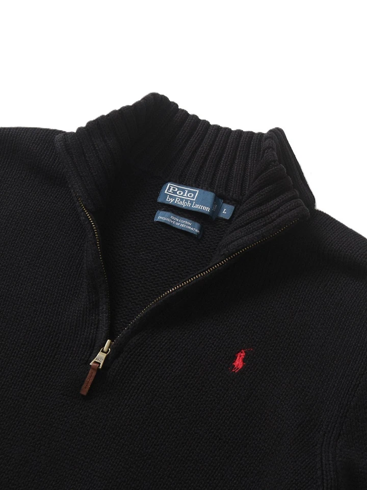 *NEW - POLO RALPH LAUREN MENS CLASSIC ½ Zip COTTON SWEATER : BLACK  S - XL - Image 4 of 4
