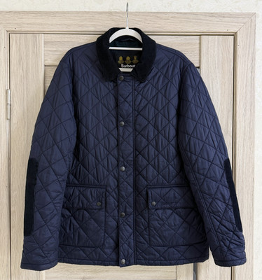 Barbour Diggle Quilt Jacket Needlecord Collar & Elbow Patch Navy Blue size Large