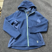 Spyder Jacket Womens XL Blue Full Zip Hooded Fleece Outdoor Hiking Layer