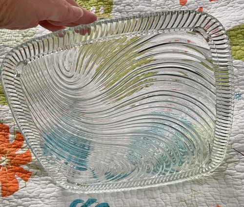 Vintage Kromex Clear Glass Swirl Cake Plate, 12x12!