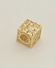 14k Gold Filigree Dice Charm Pendant, 3D Dice for Necklace
