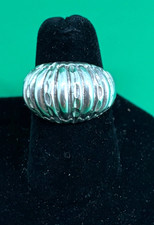 925 Sterling Silver Vintage Modernist Ribbed Dome Ring Size 7