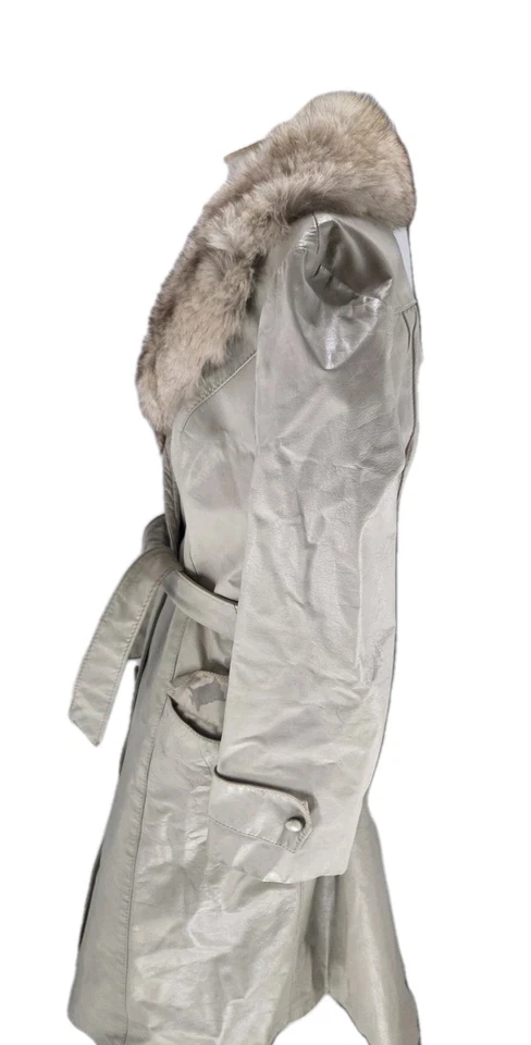 Peter Caruso Women's Coat Medium Vintage Cream Fox Fur Collar Leather Trench... - Изображение 4 из 4