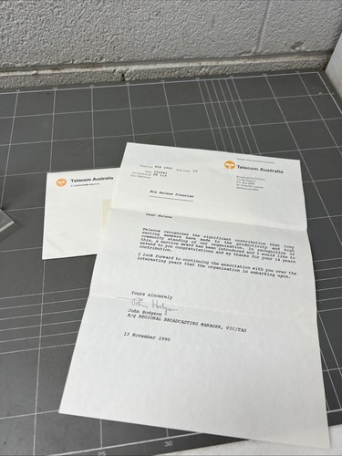 VINTAGE LETTERHEAD ENVELOPE TELECOM AUSTRALIA 1990 14 YEARS SEEVICE TELEPHONE