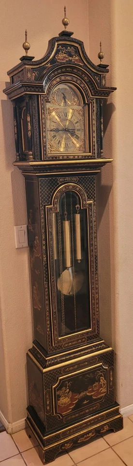 Chinoiserie Reguladora Laca Negra Reloj Abuelo Ridgeway Ave Marie Raro Foto 4 de 4