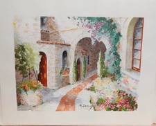 MAURICE JEAUGEY FRENCH LE CHATEAU ORIGINAL WATERCOLOR LANDSCAPE PAINTING