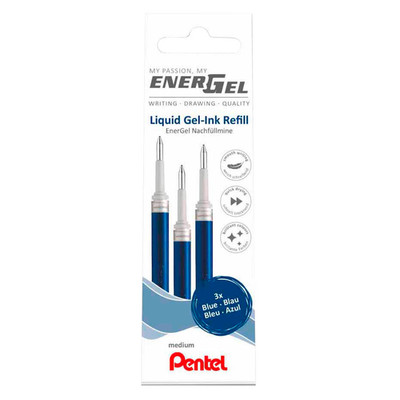 3 Stück Pentel EnerGel Gelschreiberminen blau 0,35 mm