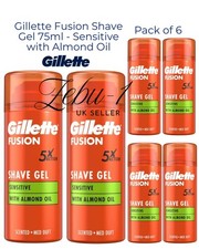 6X Gillette Fusion 5 Ultra Sensitive Shaving Gel with Almond Oil for Men 75ml- 44.40 per litre