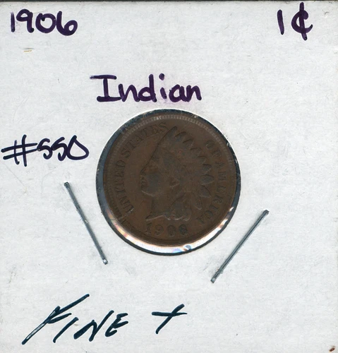 1906 Indian Penny Fine+ Top Quality Auction # 47