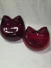 2 Handblown BLENKO Ruby Red Pinched Crackle & Smooth Glass Ivy Vases Nice Lot!