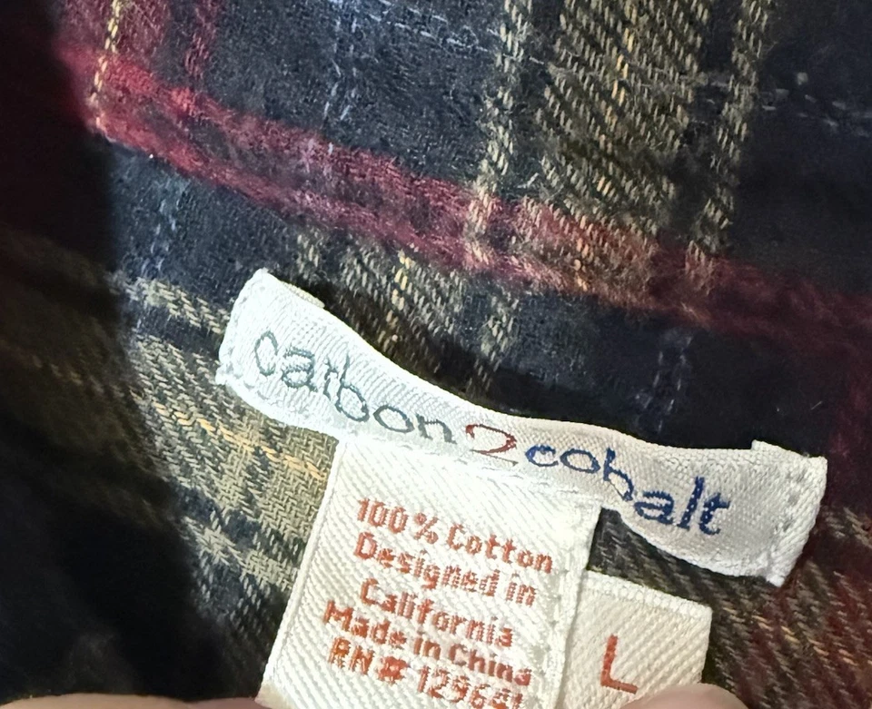 Camisa de franela en L Carbon2Cobalt para hombre roja azul marino a cuadros manga larga capas de otoño Foto 3 de 4