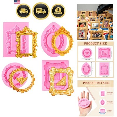 4 Pcs Photo Frame Silicone Molds, Baroque Style Air Dry Clay Molds, Mini Fram...