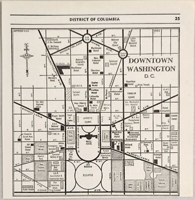 1948 Magazine Page Map of Washington DC District of Columbia White House