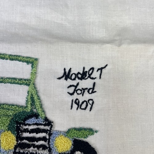 Vtg Completed Boucle Embroidery Model T Ford Car Green Unframed 8x6" - Picture 3 of 6