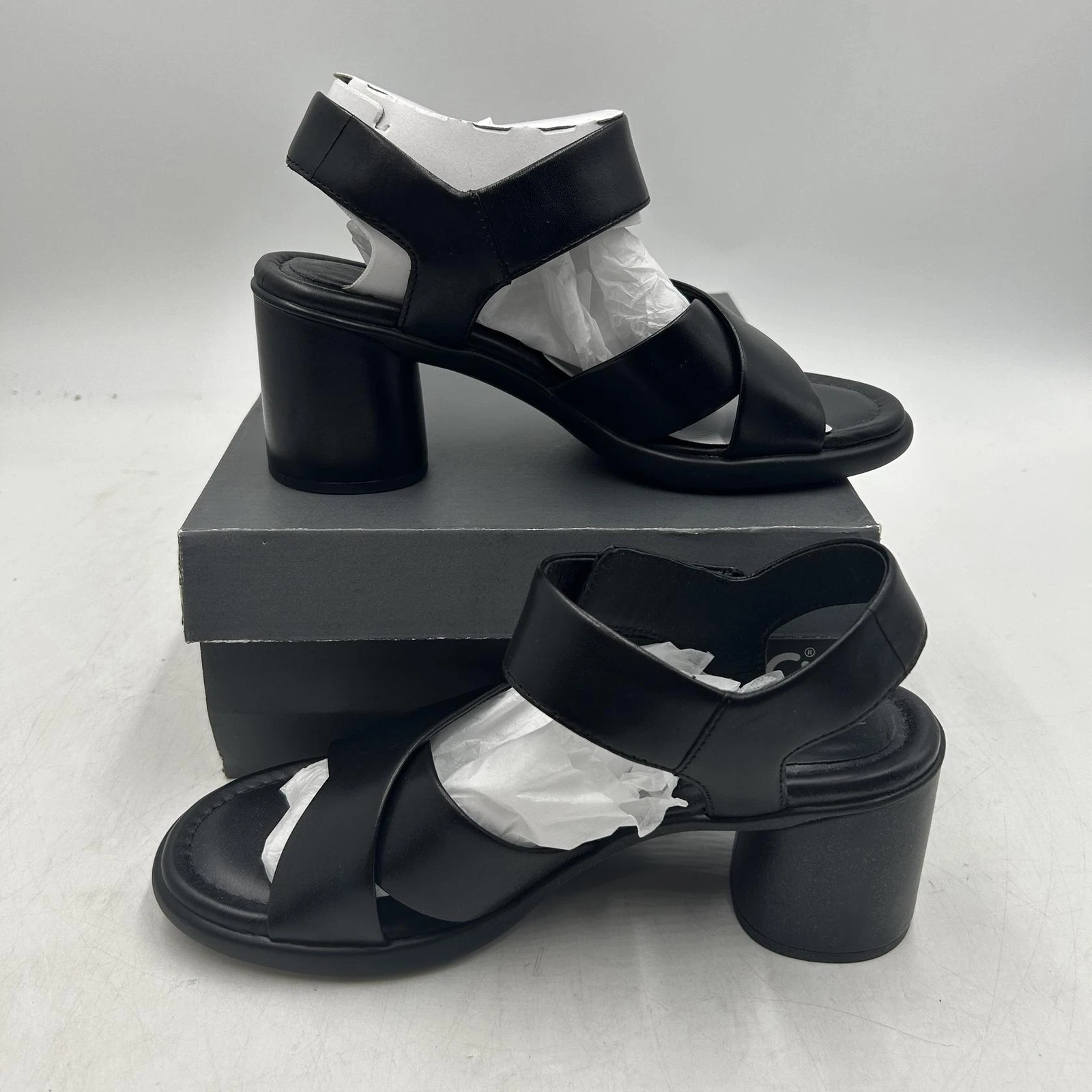 ECCO Scarpe sandalo donna scolpito 55 Luxe con tacco e bottoni taglia 9 9 5 nero